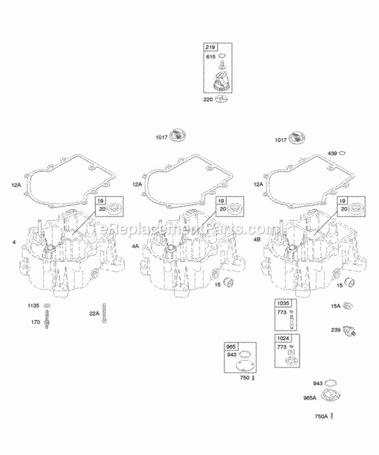 Crankcase CoverSump Diagram and Parts List for 42E707-2631-E2  Briggs and Stratton Engine